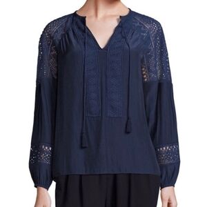 Ramy Brooke Navy blue Long Sleeve Laced Winnie Blouse Size Medium